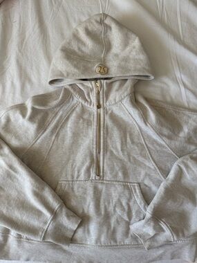 Lululemon Cream Half-Zip Scuba Hoodie with Gold Logo